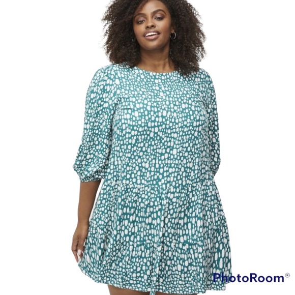 28W Eloquii “Shower of Hail” Swingy Dress with Double Tier Hem - Picture 7 of 17